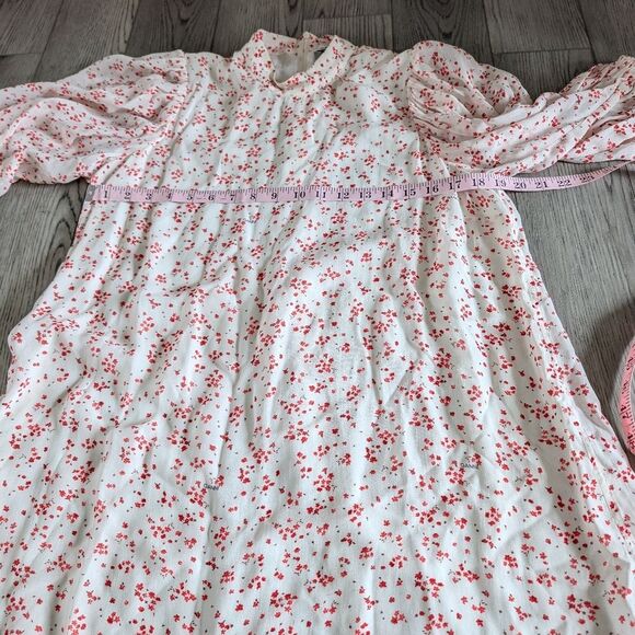 Ganni Floral Georgette Mini Egret High Neck Puff Sleeve Dress Size Medium - Picture 6 of 8